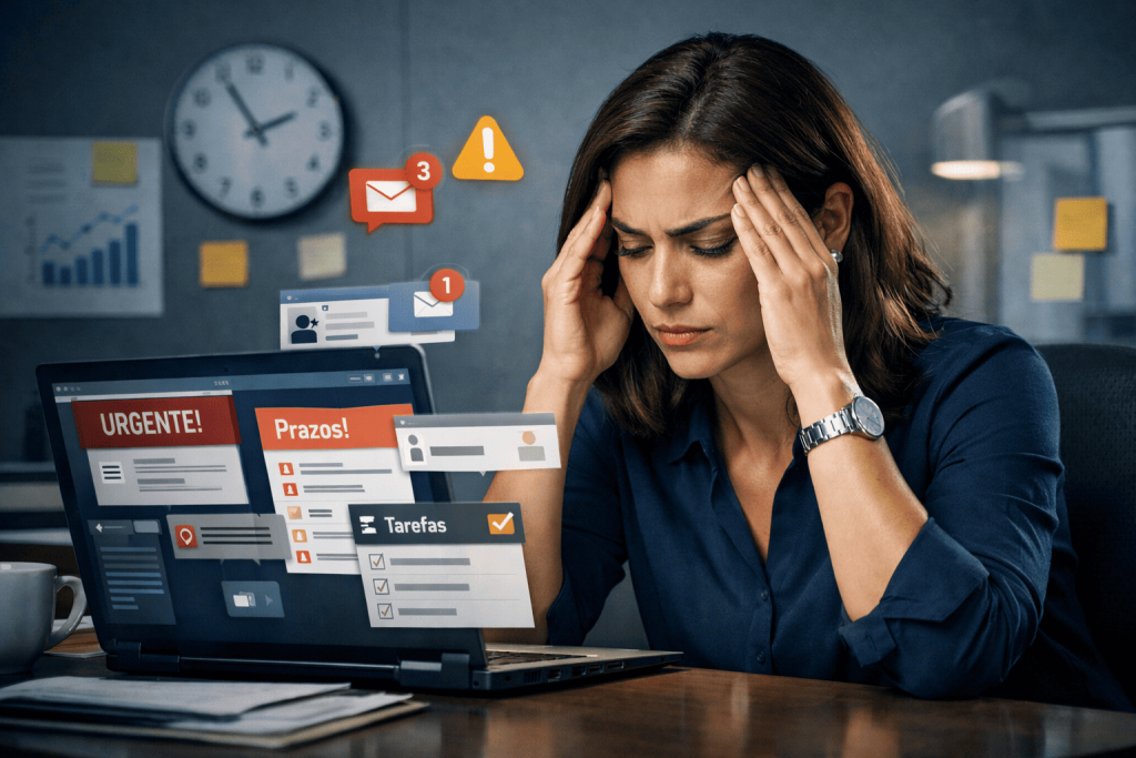 Imagem de uma pessoa preocupada e com ansiedade no trabalho