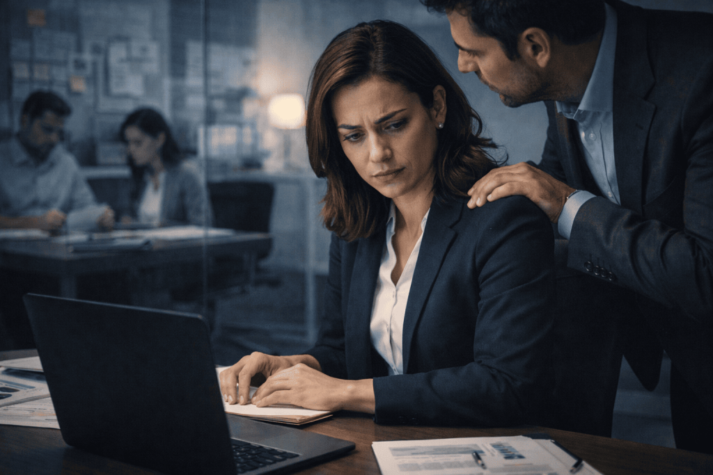 Um moça sendo assediada na empresa